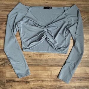 PLT Powder Blue Slinky Ruched Front Long Sleeve Crop Top Size 12 (L)